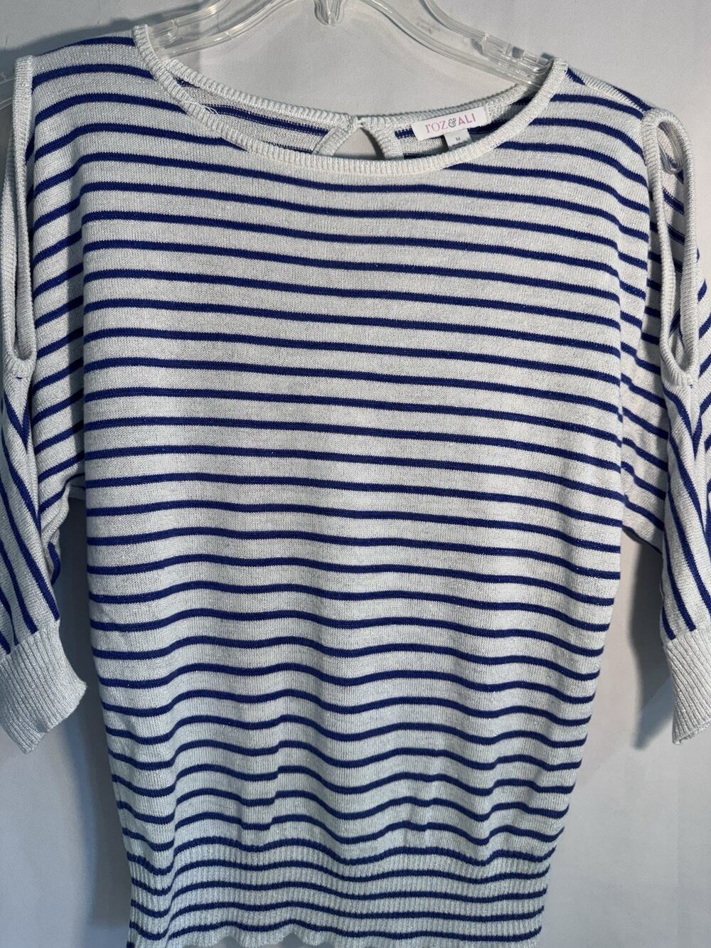 VTG Y2K Roz & Ali Cold Shoulder Sparkle Knit Striped Woman’s Top (M) Coastal J44